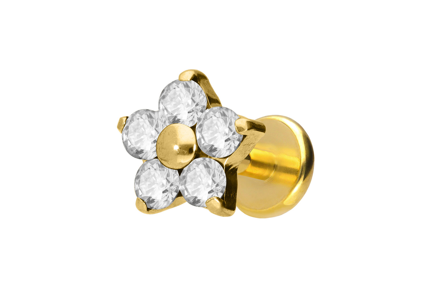 Titan Labret Piercing mit Push Fit KRISTALLBLUME